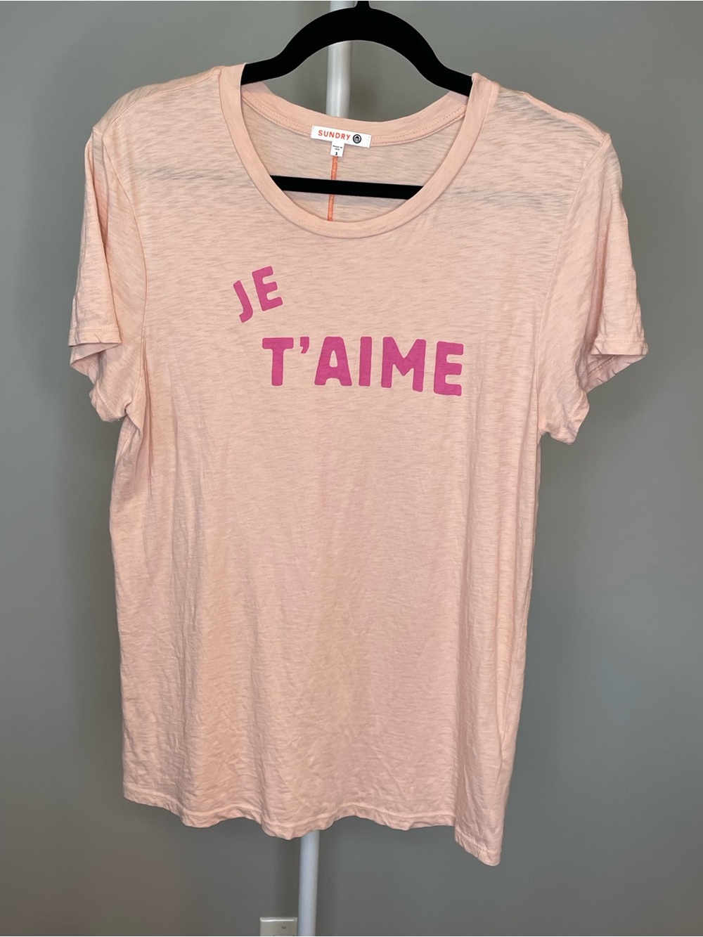Sundry Light Pink 'Je T'aime' Short Sleeve 100% Pima Cotton Tee - Size 3/Large